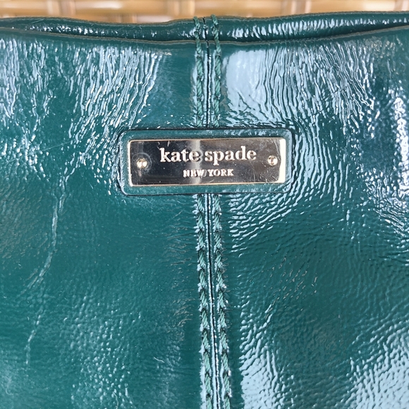 Kate Spade Glossy Green Patent Leather Hobo Shoulder Bag Silver Stud Accents - Picture 16 of 16